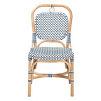 Baxton Studio Luciana Modern French Blue and White Weaving Natural Rattan Bistro Chair