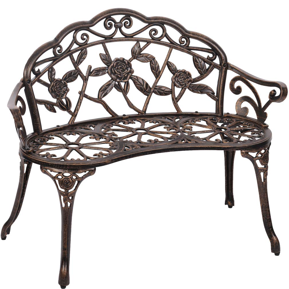 Fdw Garden Bench Park Bench Metal Bench Outdoor Benches Clearance Patio Yard Bench Entryway Bench Floral Rose Accented Bronze