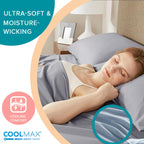 Comfort Spaces Coolmax Moisture Wicking Fitted Sheet Only Super Soft, Fade Resistant, All Elastic Deep Pocket Fits Up To 16' Mattress - Warm Weather Cooling Sheets For Night Sweats, Twin Xl, Grey