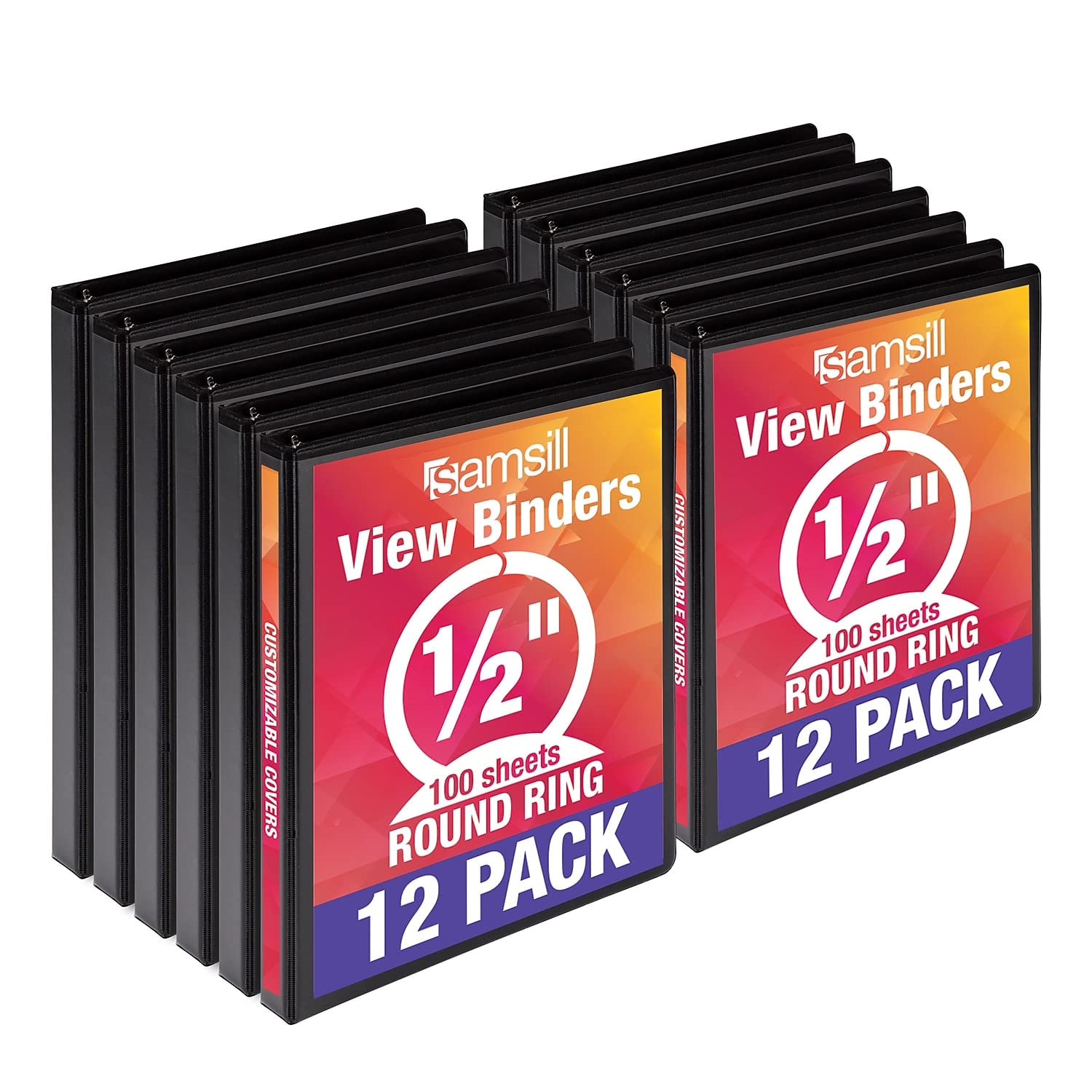 Samsill Economy 1/2-Inch 3-Ring View Binders, Black, 12/Pack (I08510C)