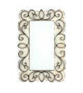 Benjara Rectangular Wall Mirror with Wooden Frame and Metal Scrolled Edges, White