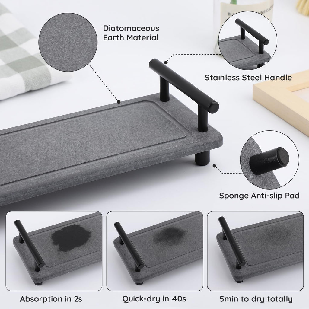 Segbeauty 12X4In Kitchen Sink Organizer, Instant Dry Sink Caddy Stone Drying Mat With Handle, Diatomaceous Earth Fast Drying Sto