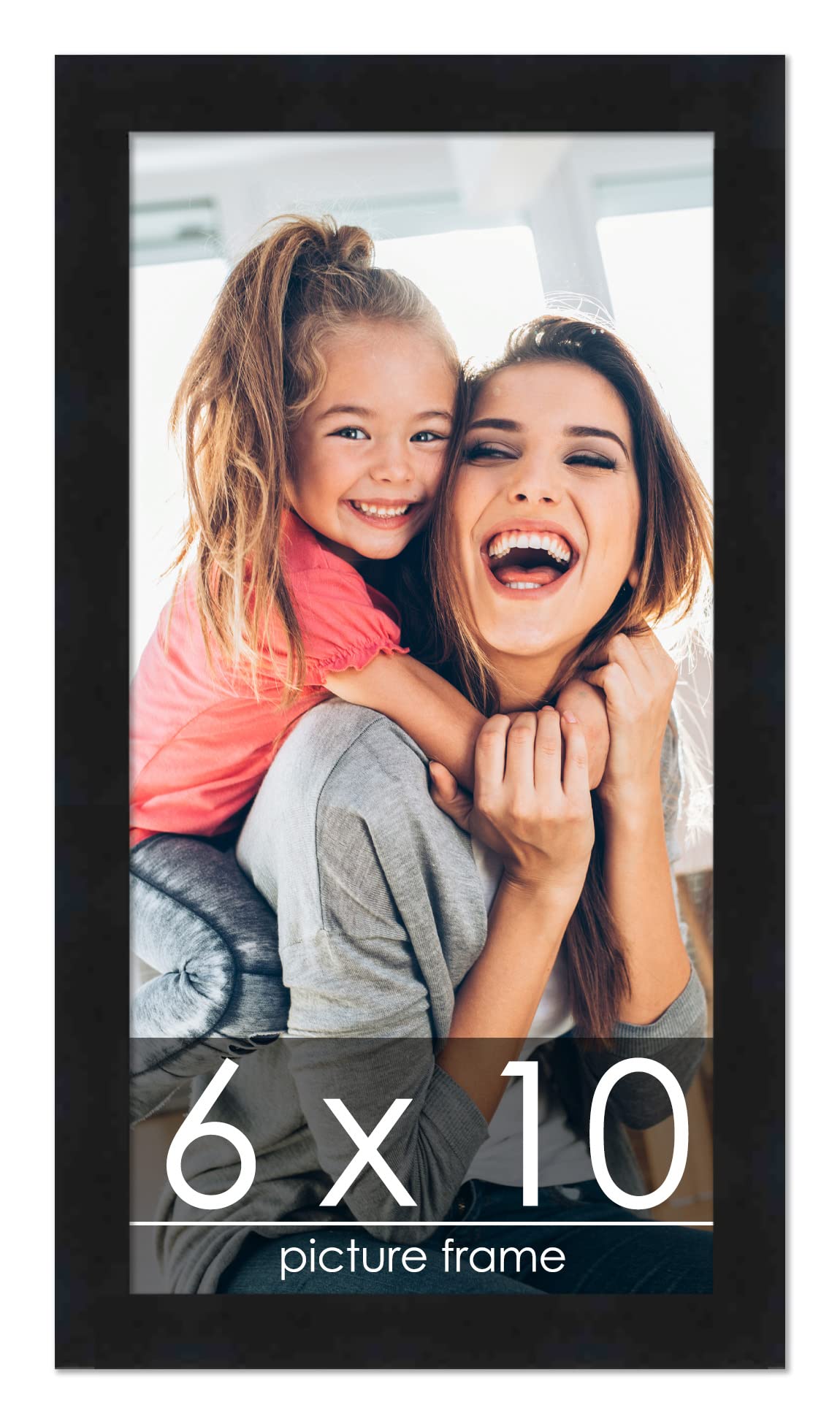 Poster Palooza 6x10 Frame Black Solid Wood Picture Frame | 0.75 Inch Moulding Width | Includes UV Acrylic Plexiglass, Foam Board
