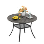Vicllax Round Patio Dining Table, 4 Person Metal Outdoor Dining Table With Umbrella Hole & Storage Shelf For Garden Lawn Deck, 42' Grey