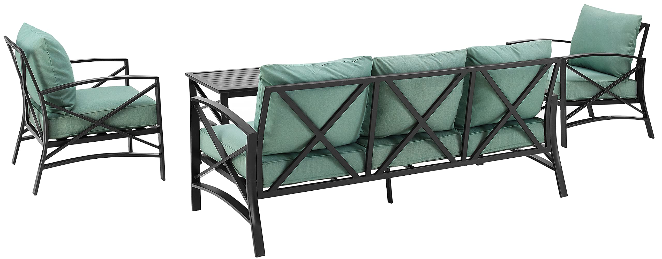 Crosley Furniture Kaplan 4-Piece Outdoor Sofa Patio Furniture Set, Conversation Sets For Porch, Deck, Oiled Bronze With Mist Cushions
