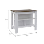 Kitchen Island, Kitchen Table 35" H, 4 Legs, 3 Open Storage Shelves, White/Walnut