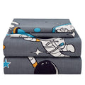 Jsd Grey Astronaut Planet Kids Sheet Set Full Size, 4 Piece Cute Space Adventure Printed Microfiber Sheets For Boys Deep Pocket