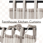 Jinchan Kitchen Curtains Striped Tie Top Linen Tier Curtains 24 Inch Length Short Curtains For Bedroom Living Room Bathroom Farmhouse Light Filtering Rod Pocket Cafe Curtains 2 Panels Grey On Beige