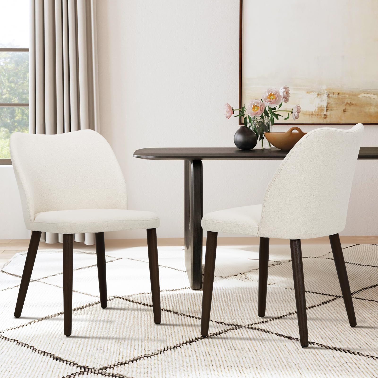 COLAMY Upholstered Dining Chairs Set of 2, Modern Fabric Dining Room Kitchen Side Chair with Padded Seat and Wood Legs for Resta