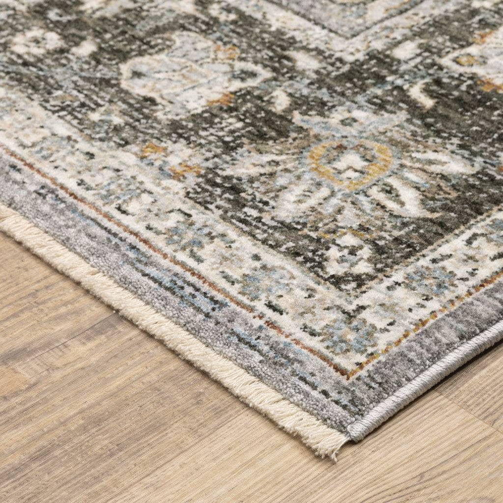 HomeRoots 509432 6 x 9 ft. Gray & Blue Oriental Power Loom Stain Resistant Rectangle Area Rug with Fringe