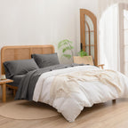 Bestouch Sheet Set 100% Washed Cotton Linen Feel Super Soft Comfortable Chic Lightweight 4 Pcs Home Bedding Set Solid Dark Grey