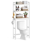 Songmics Over The Toilet Storage, 3-Tier Over Toilet Bathroom Organizer With Adjustable Shelf, Fit Most Toilets, Space-Saving, Cloud White And Natural Beige Ubts001W02