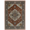 HomeRoots 508071 8 x 11 ft. Blue Beige Gray Gold Green & Rust Red Oriental Power Loom Stain Resistant Rectangle Area Rug with Fringe