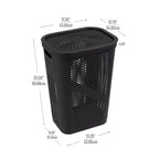 Mind Reader 60L Slim Laundry Hamper, Clothes Basket, Lid, Ventilated, Plastic, 17.25''L X 13.75''W X 23.5''H, Black