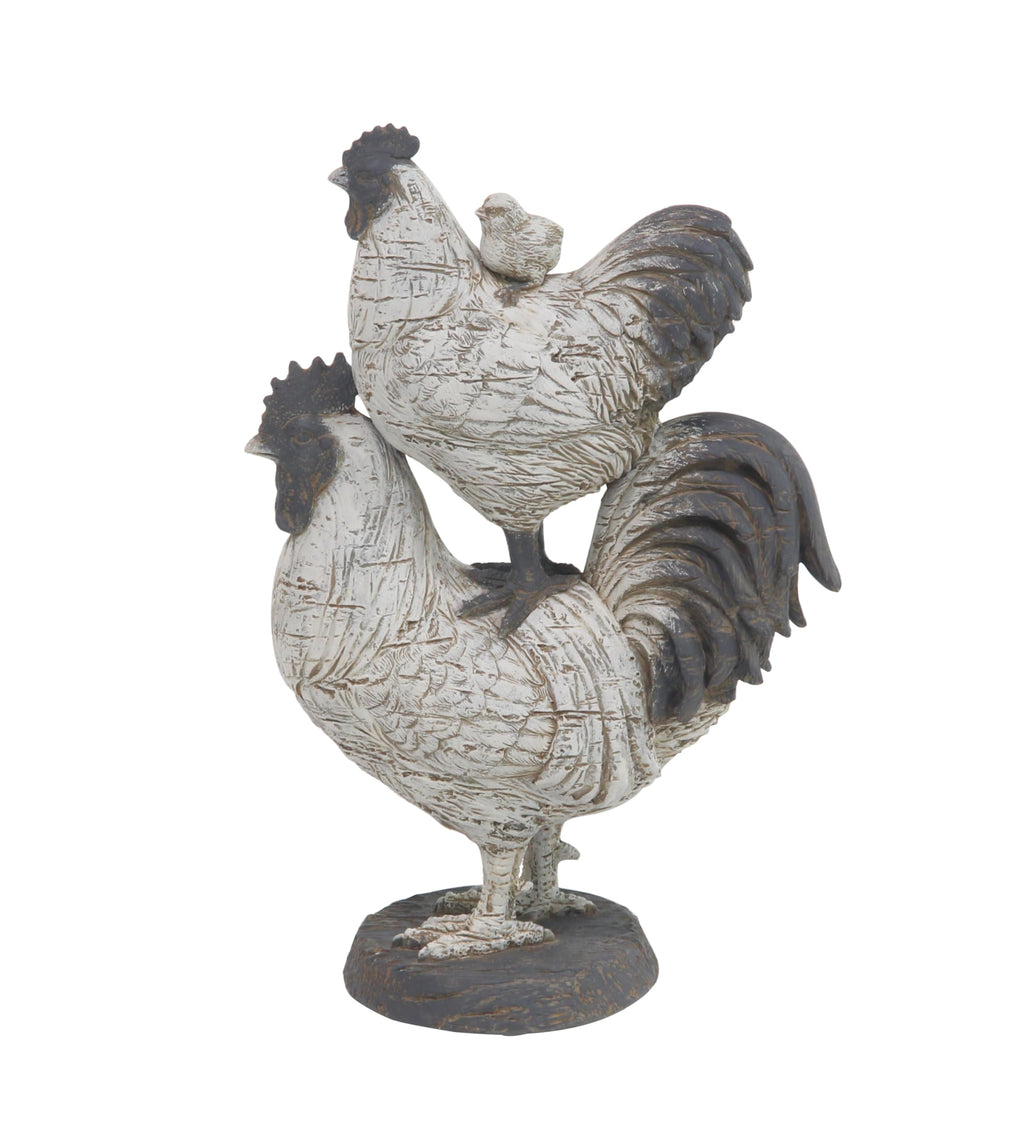 Deco 79 Polystone Rooster Decorative Sculpture Home Decor Statue, Accent Figurine 8'' x 5'' x 12'', White
