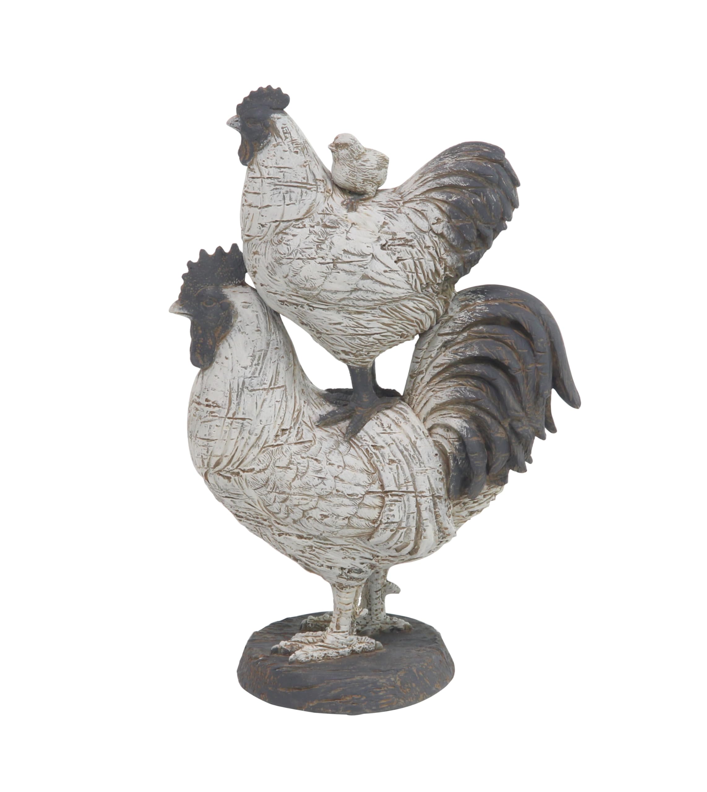 Deco 79 Polystone Rooster Decorative Sculpture Home Decor Statue, Accent Figurine 8'' x 5'' x 12'', White