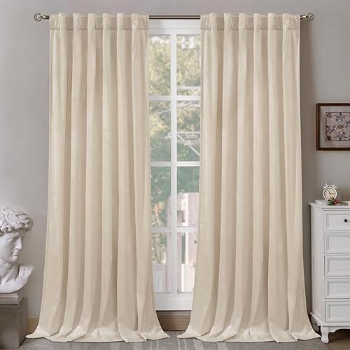 Bgment Cream Beige Velvet Curtains 108 Inch For Bedroom, Thick Thermal Insulated Room Darkening Curtains Noise Reduce Back Tab A