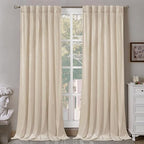 Bgment Cream Beige Velvet Curtains 108 Inch For Bedroom, Thick Thermal Insulated Room Darkening Curtains Noise Reduce Back Tab A
