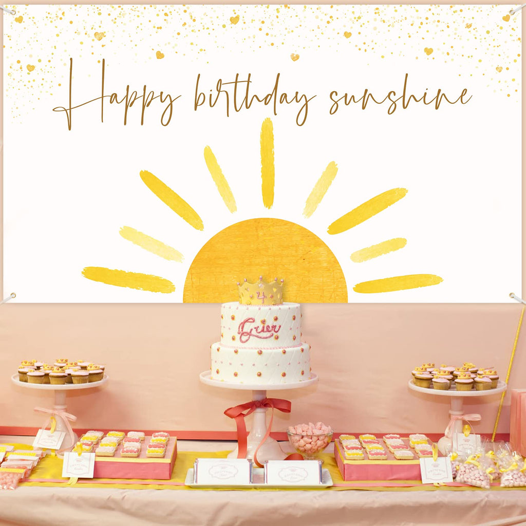 G1Ngtar Boho Sun Happy Birthday Sunshine Backdrop Banner First Trip Around The Sun Wall Hanging Decor Muted Sun Theme Birthday P