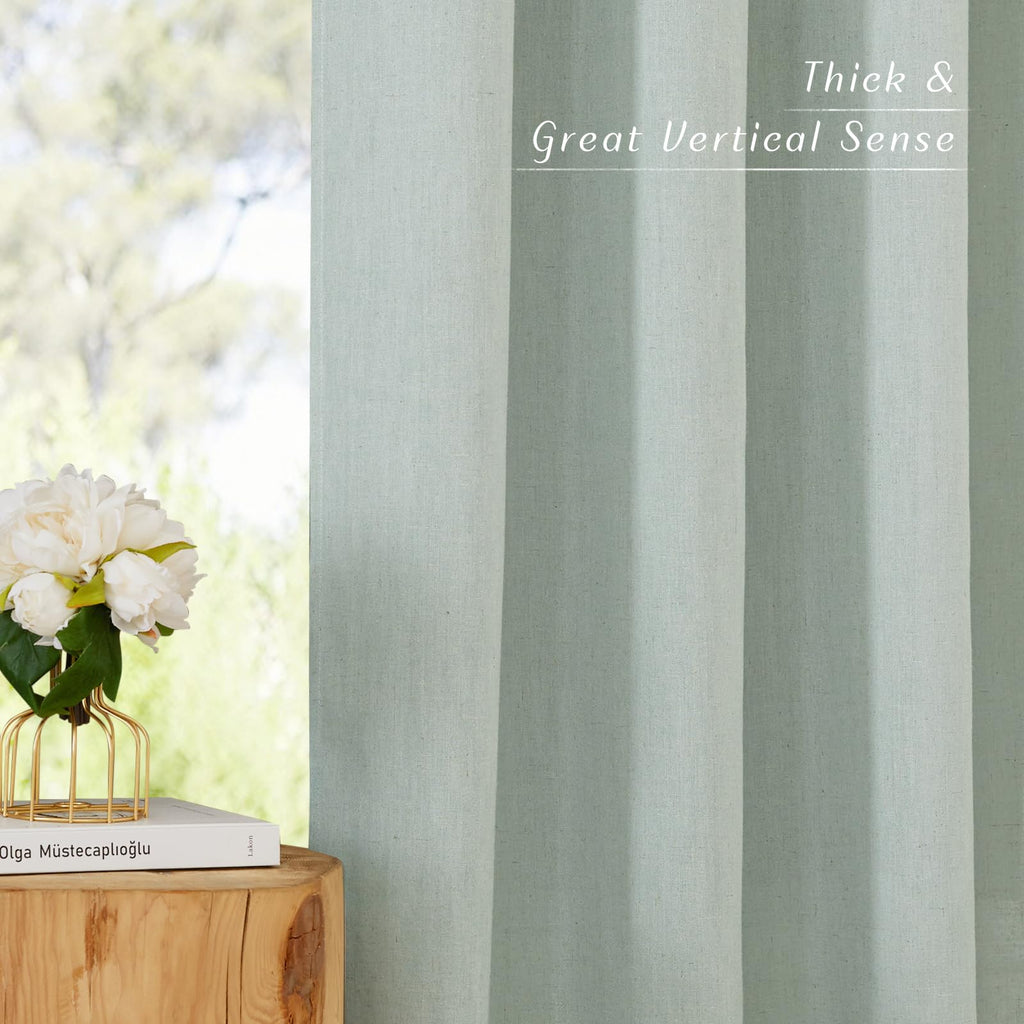 Nicetown Flax Linen Sage Green 108 Inch Curtains, Grommet Thick Linen Blend Textured Privacy Added With Light Filtering Window Treatment For Bedroom/Living Room, W55 X L108, 2 Panels