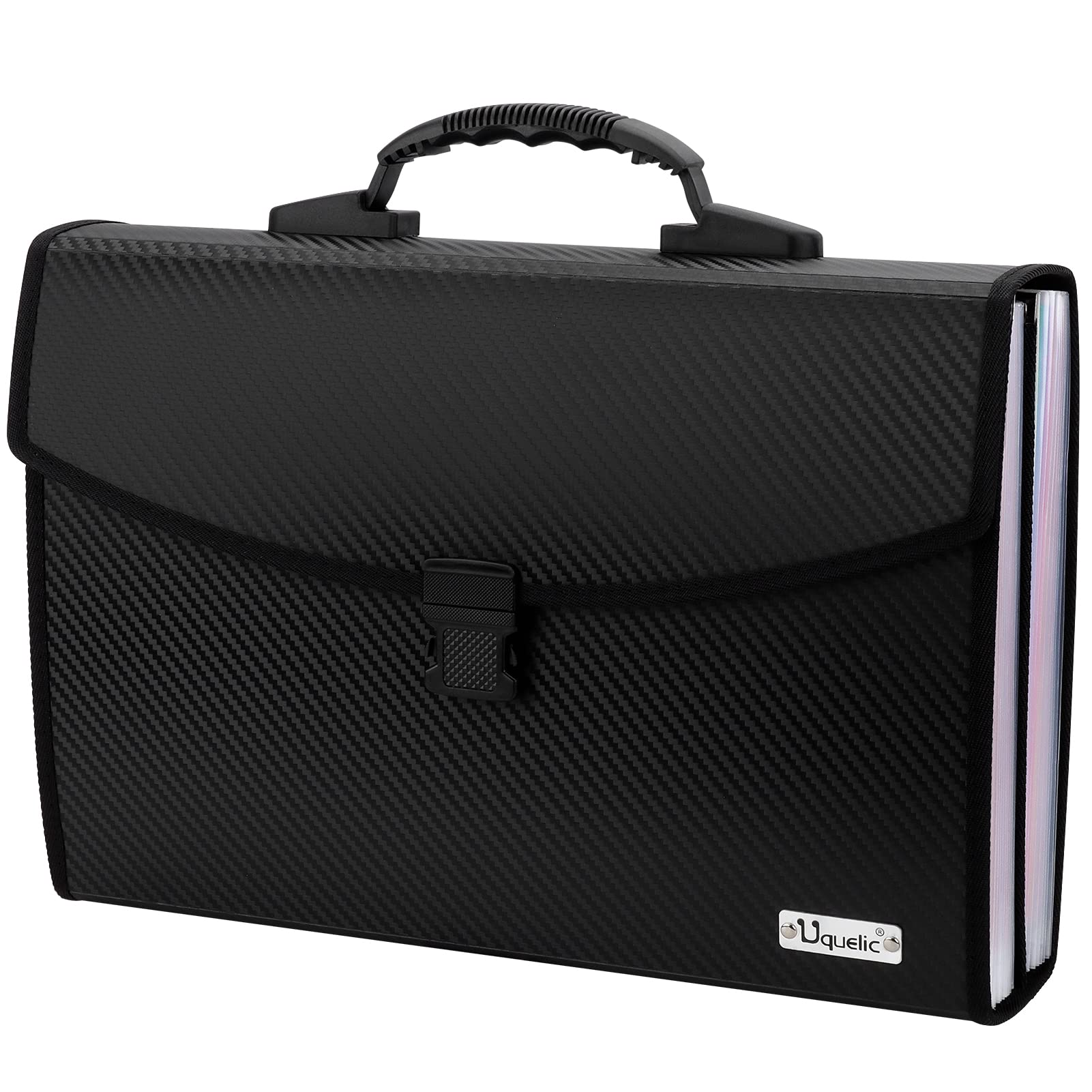 Uquelic 26Pockets Expanding File Folder - Upgraded Durable Buckle, Base With Ergonomic Portable Handle/Large Legal Size Expandab