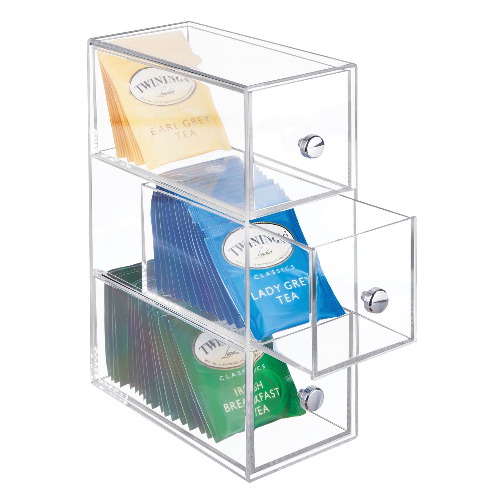 mDesign Plastic Kitchen Pantry Stackable Storage Organizer Container Station with 3 Drawers for Cabinet, Countertop, Holds Coffe
