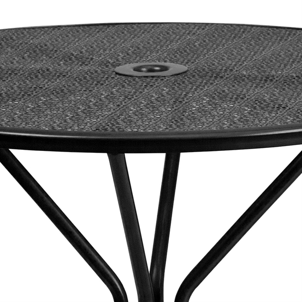 Flash Furniture Oia Commercial Grade 35.25" Round Black Indoor-Outdoor Steel Patio Table With Umbrella Hole