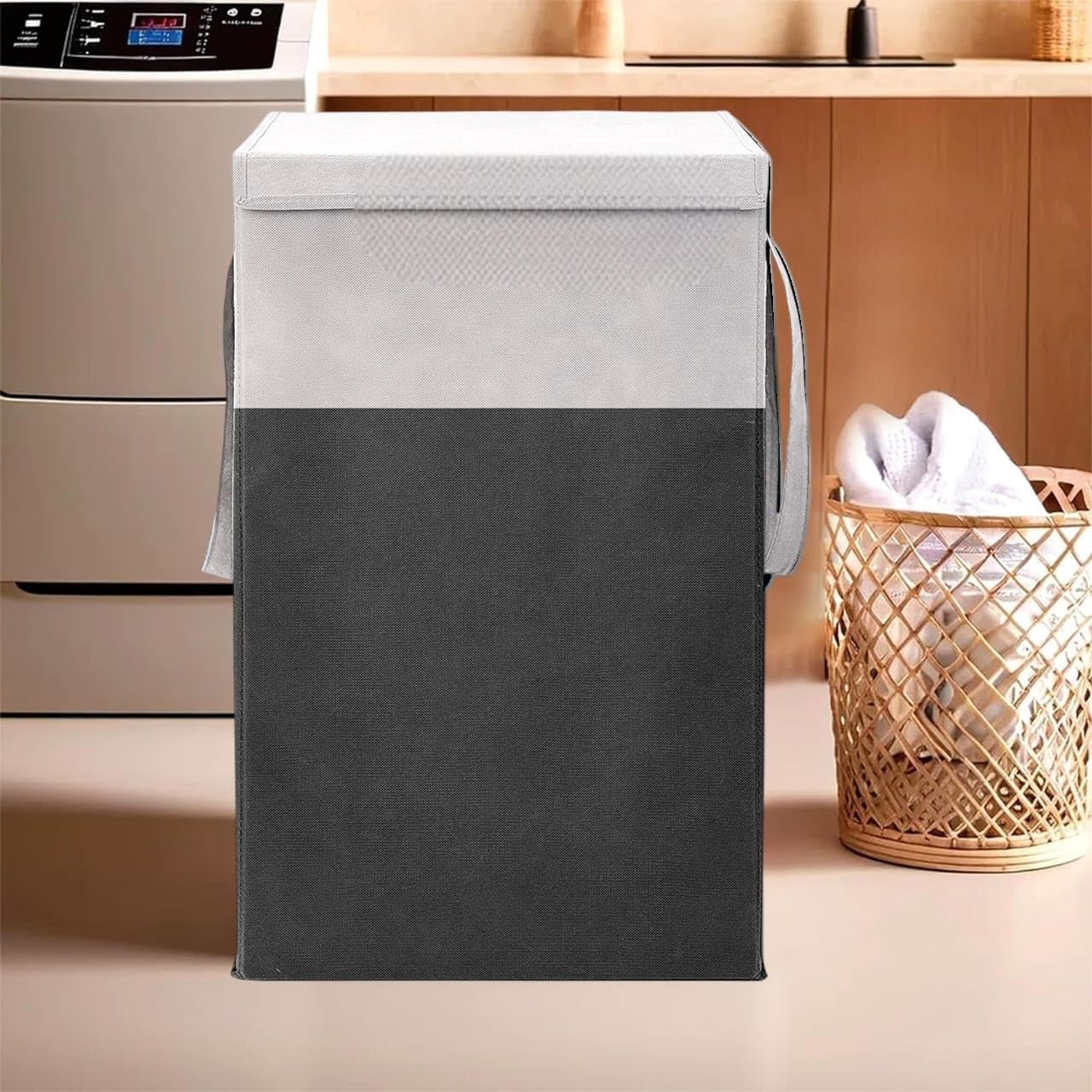 Homespire (75 Ltr) Clothes Basket Toy Storage Box | Foldable Laundry Bag | Lid & Handles | Clothes Dress Bin | Washing Cloth Bas