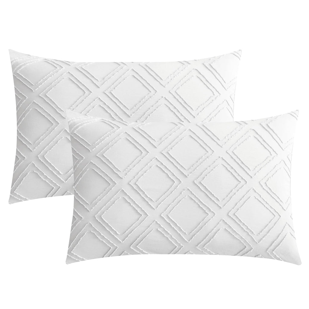 Jellymoni 2 Pack Bright White Pillowcases King Size, Soft Microfiber Geometric Tufted Pillow Covers With Envelope Closure (Pillo