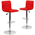 2 Pk. Contemporary Red Vinyl Adjustable Height Barstool with Chrome Base