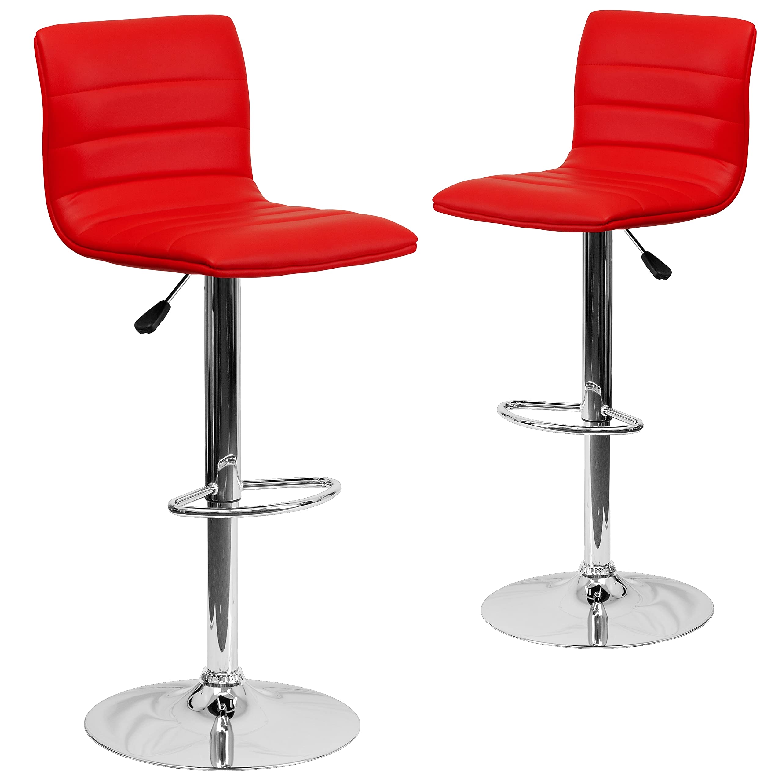 2 Pk. Contemporary Red Vinyl Adjustable Height Barstool with Chrome Base