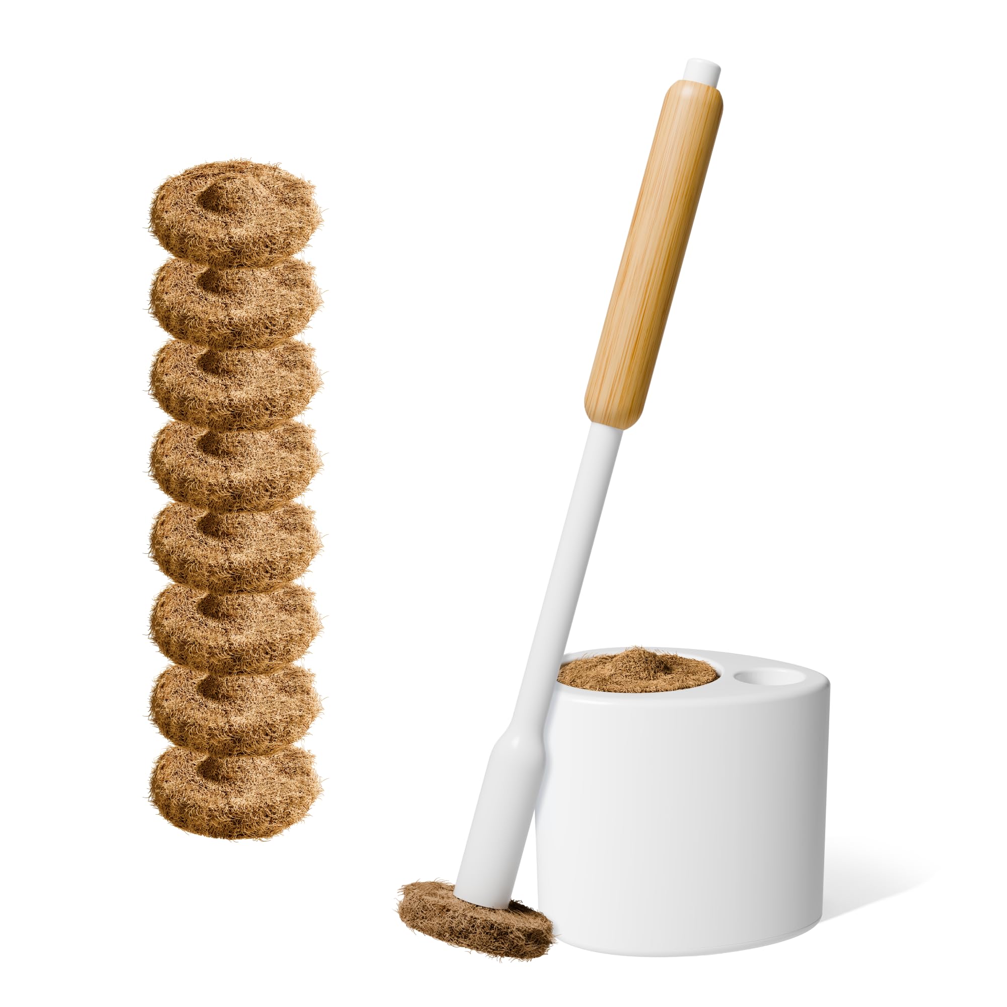 TUSHY Toilet Brush 2.0 Set | With CleanserInfused Pads and Holder | Disposable Planet Friendly Refills | Includes 8 Lemon and T