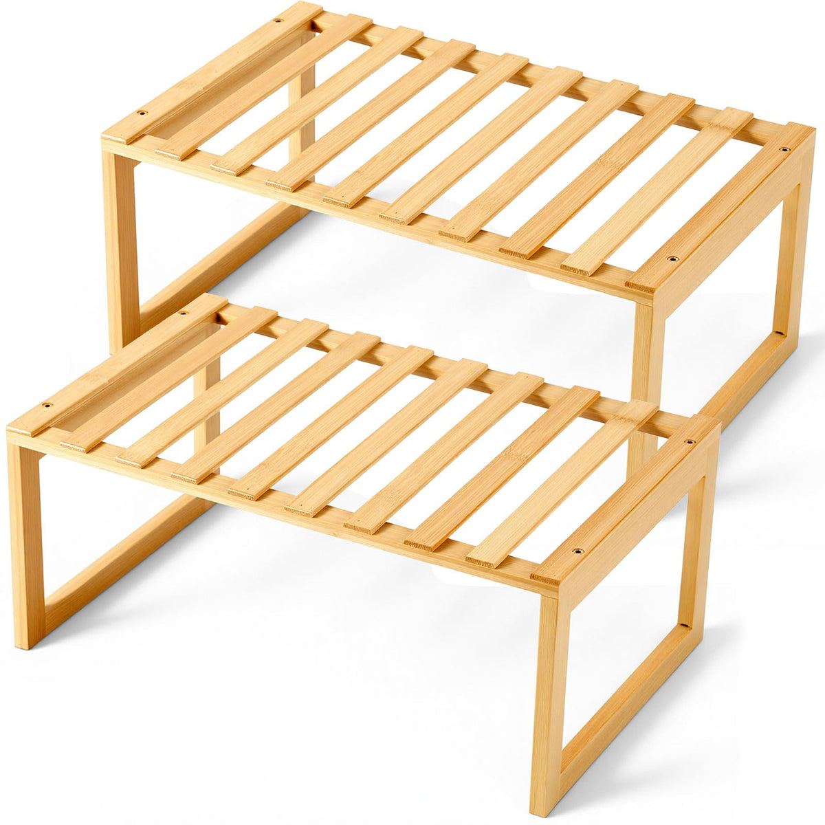 BrightRow 2 Pcs Kitchen Cabinet Organizer Bamboo Bookshelf Bamboo Kitchen Shelves, Cabinet Shelf Organizer, Storage Shelves for 