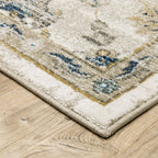 HomeRoots 509869 6 x 9 ft. Beige Gold Blue & Gray Oriental Power Loom Stain Resistant Rectangle Area Rug