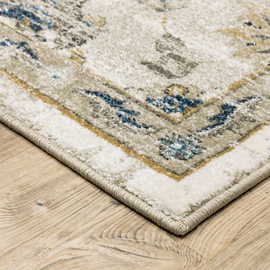 HomeRoots 509869 6 x 9 ft. Beige Gold Blue & Gray Oriental Power Loom Stain Resistant Rectangle Area Rug