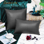 Brawarm Charcoal Gray Leather Throw Pillows 12 X 20 Inches, Snake Leather Pillow Covers Pack Of 2, Faux Leather Decorative Lumba