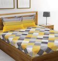 Huesland By Ahmedabad Cotton 144 Tc Cotton Double Bedsheet With 2 Pillow Covers  Yellow, Grey