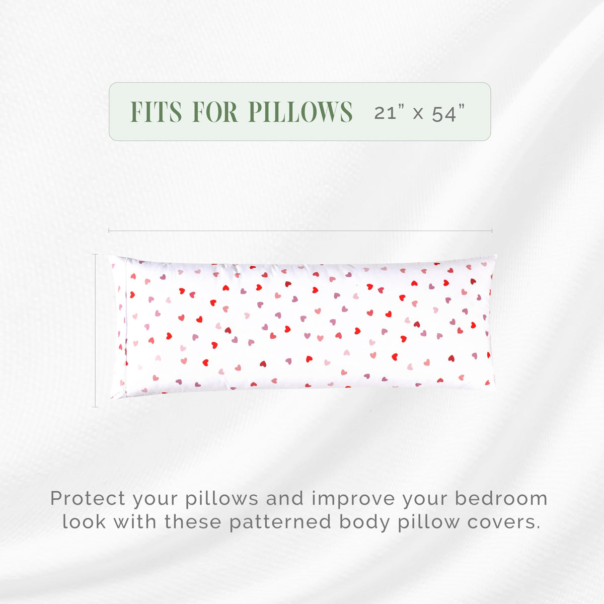 Elegant Comfort Ultra Soft 1-Piece Set Hearts Print Pillowcases - 1500 Premium Hotel Quality Microfiber, Soft And Smooth Hidden Zipper Closure 1-Piece Pillow Covers - Body Pillowcase, Valentina