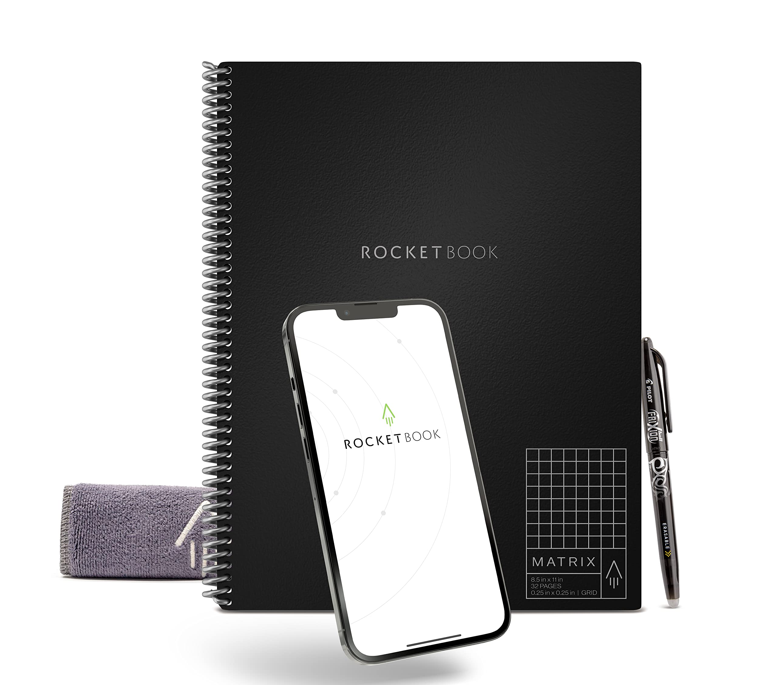 Rocketbook Matrix Smart Reusable Graph Notebook | Eco-Friendly, Digitally Connected Isometric Notebook | Infinity Black, Letter