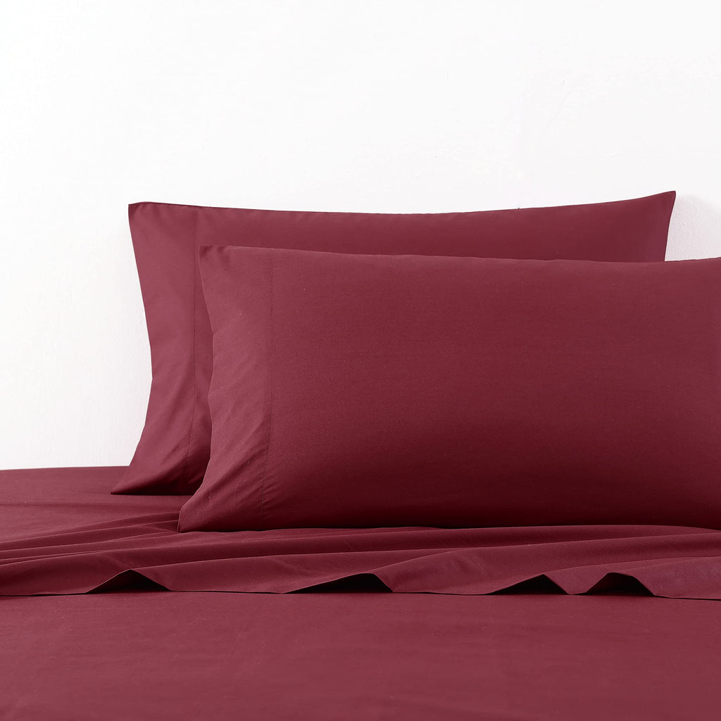 Nautica- King Sheet Set, Cotton Percale Bedding Set, Crisp & Cool, Lightweight & Breathable (Solid Dark Red, King)