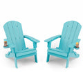 Yefu Adirondack Chair Set Of 2, Folding Oversized Plastic Adirondack Chair With Cup Holder, Lawn Chair With Weather Resistant For Outdoor Deck Garden, Weight Capacity Up To 400 Lbs–Aruba