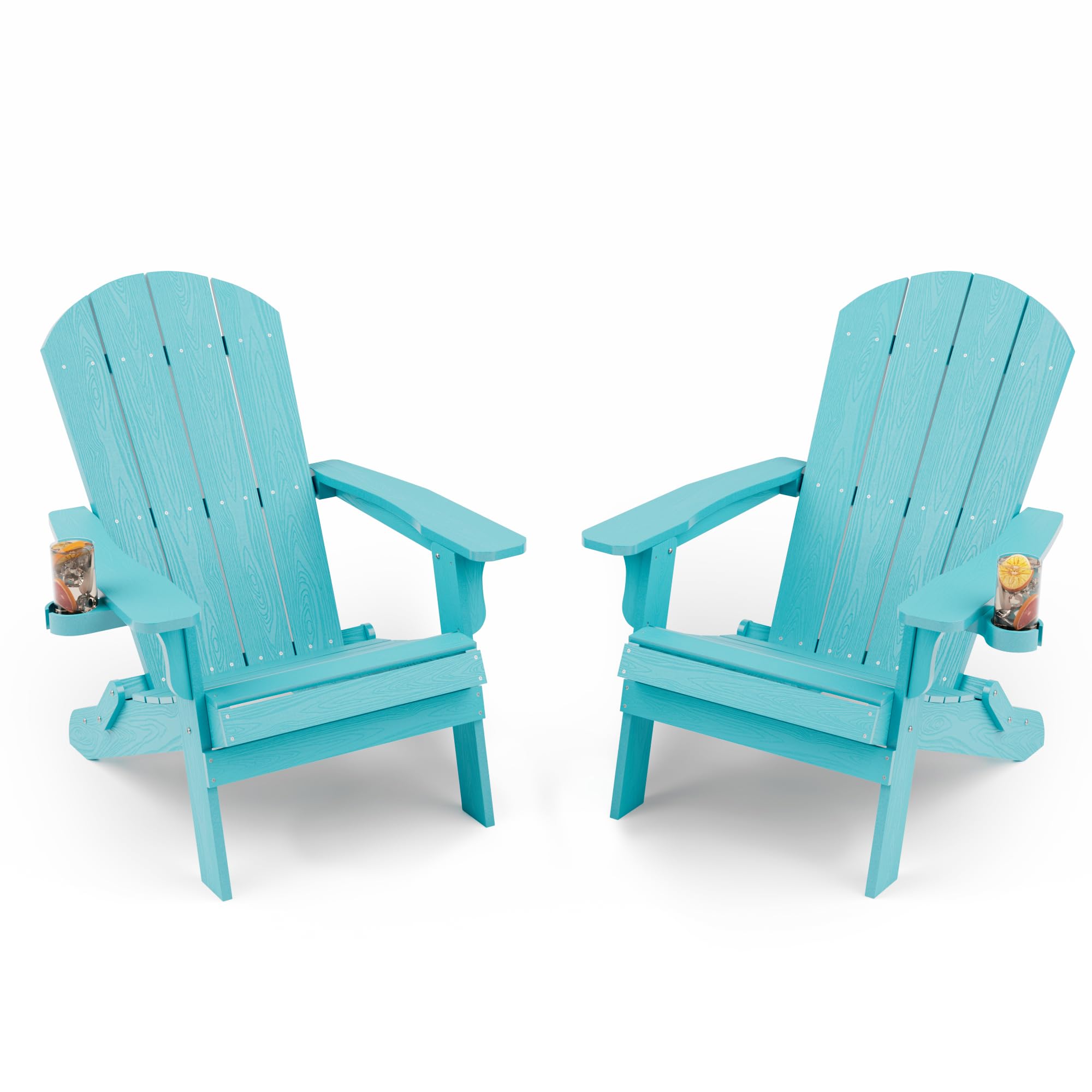 Yefu Adirondack Chair Set Of 2, Folding Oversized Plastic Adirondack Chair With Cup Holder, Lawn Chair With Weather Resistant For Outdoor Deck Garden, Weight Capacity Up To 400 Lbs–Aruba