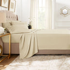 Clara Clark Full Sheets, 6 Piece Set - Hotel Luxury Sheets For Full Size Bed, Super Soft Bedding Sheets & Pillowcases, Full Size Sheets, Beige Cream
