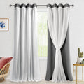 Hiasan Grey Blackout Curtains With Sheer Overlay, Mix & Match Double Layer Thermal Insulated Privacy Grommet Window Curtains For