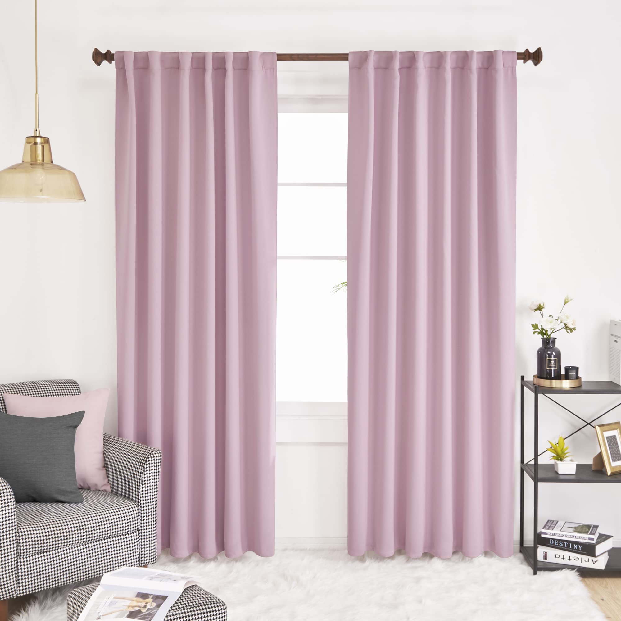 Deconovo Blackout Curtains Insulated Thermal, Rod Pocket And Back Tab Curtains - Room Darkening Curtains For Living Room, 52X95 Inch, Lavender, Set Of 2