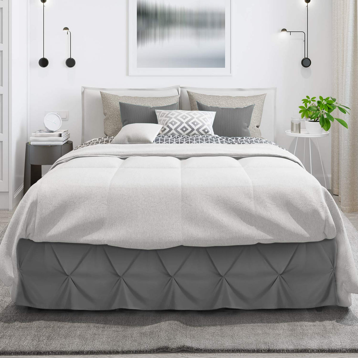 Nestl Grey Bed Skirt Cal King Size, Pinch Pleat Cal King Bed Skirt, 14' Inch Drop Cal King Bedskirt, Hotel Quality Grey Bed Skirts, Microfiber Bedskirt For Cal King Bed, Grey Cal King Bed Skirt