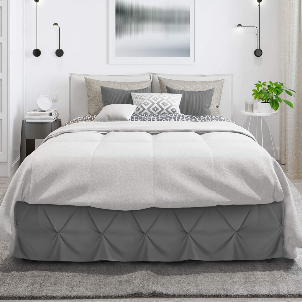 Nestl Grey Bed Skirt Twin Size, Pinch Pleat Twin Bed Skirt, 14' Inch Drop Twin Bedskirt, Hotel Quality Grey Bed Skirts, Premium Microfiber Bedskirt For Twin Bed, Grey Twin Bed Skirt