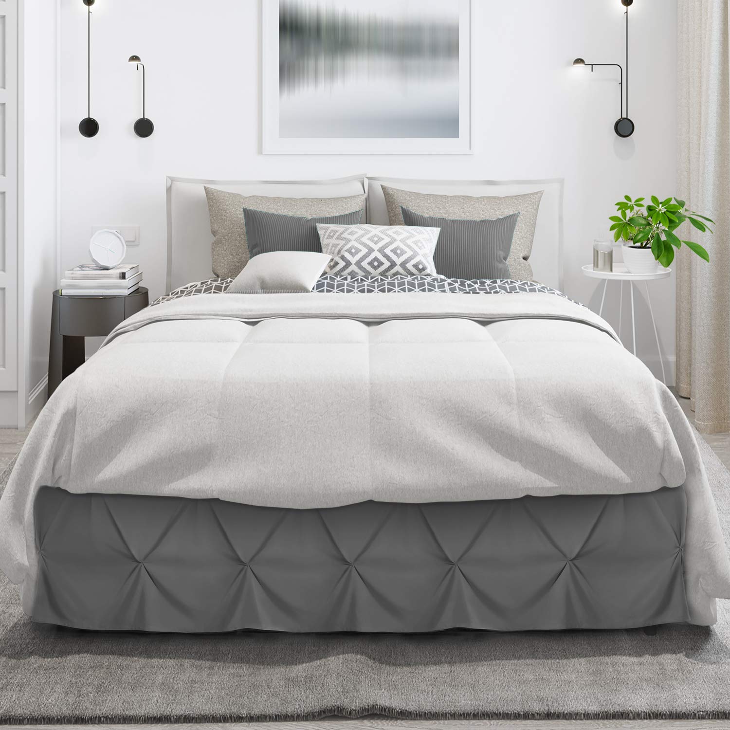 Nestl Grey Bed Skirt Twin Size, Pinch Pleat Twin Bed Skirt, 14' Inch Drop Twin Bedskirt, Hotel Quality Grey Bed Skirts, Premium Microfiber Bedskirt For Twin Bed, Grey Twin Bed Skirt