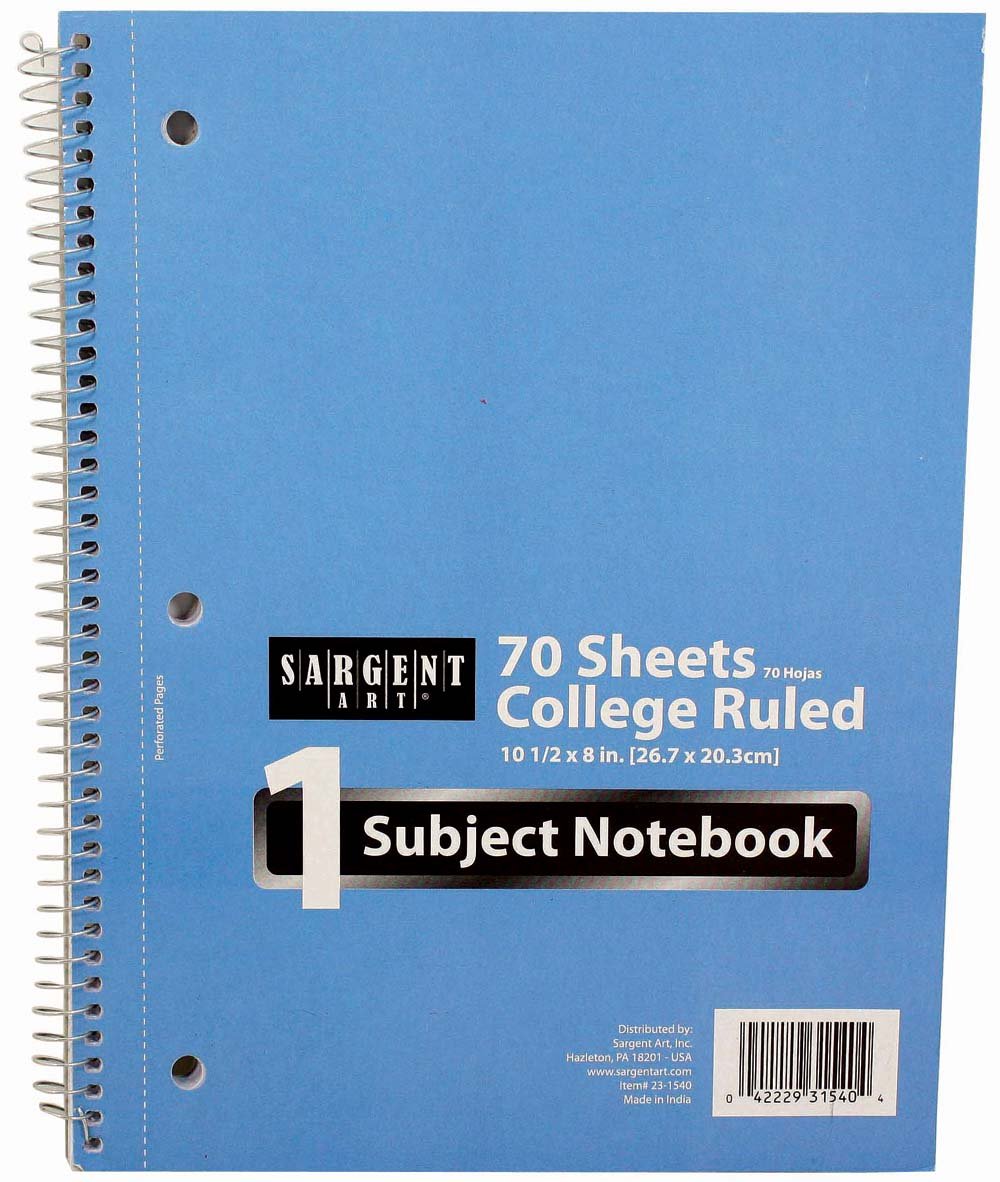 Sargent Art 1 Subject Notebook, 70 Sheets, 8'X10' College Ruled, 23-1540