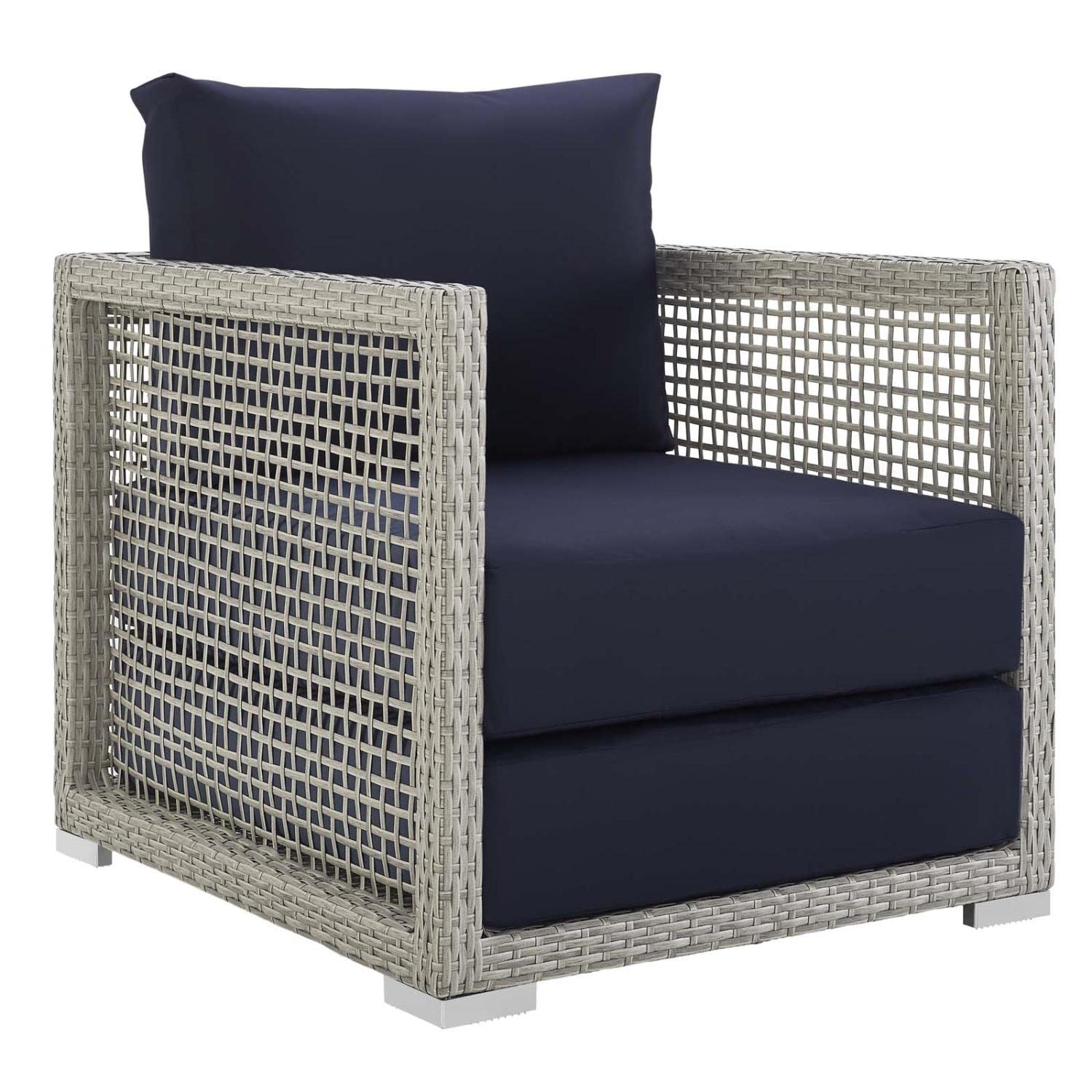 Modway Aura Outdoor Patio Wicker Rattan, 6 Piece Set, Gray Navy